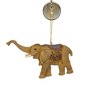 Handcrafted Resin Elephant Hanging Ornament With Purple & Gold Accents For Home